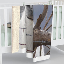 Load image into Gallery viewer, Luxurious White Horse Sherpa Fleece Blanket
